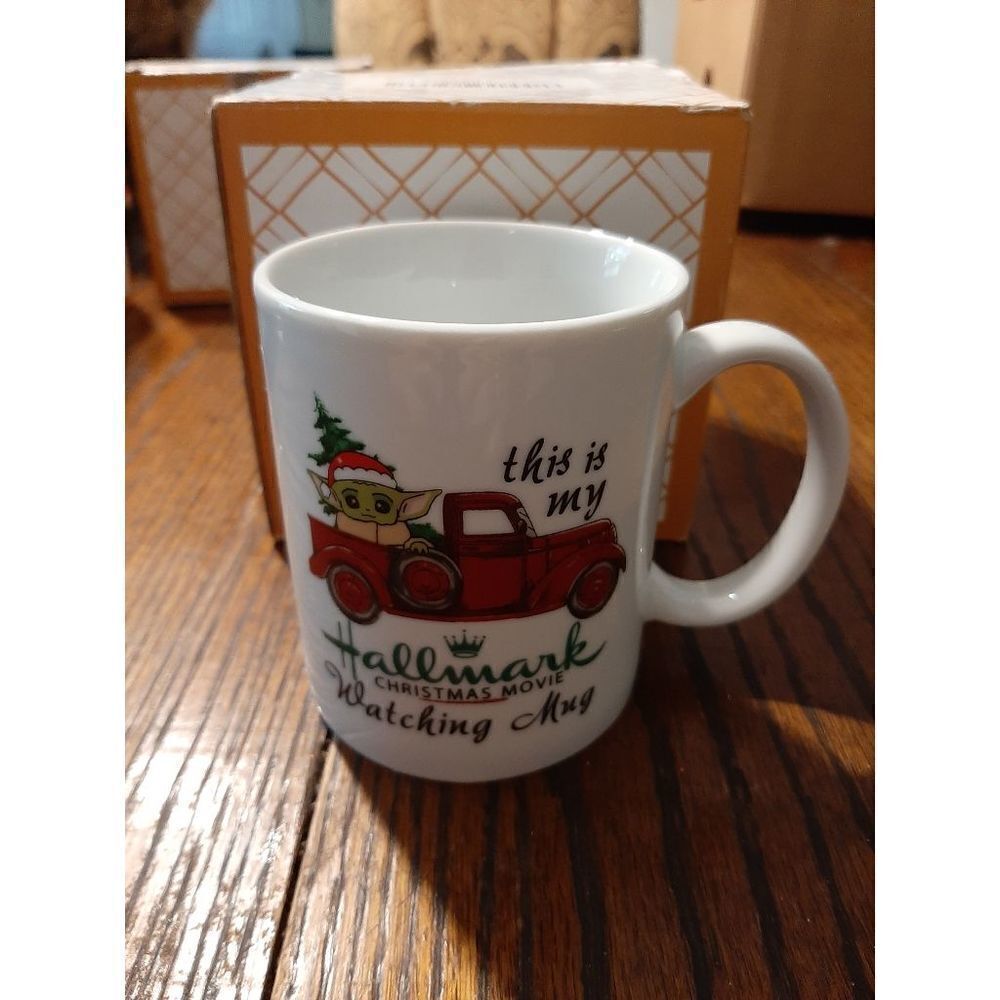 New Baby Yoda Hallmark Christmas Movie Watching Coffee Cup Mug Red Truck
